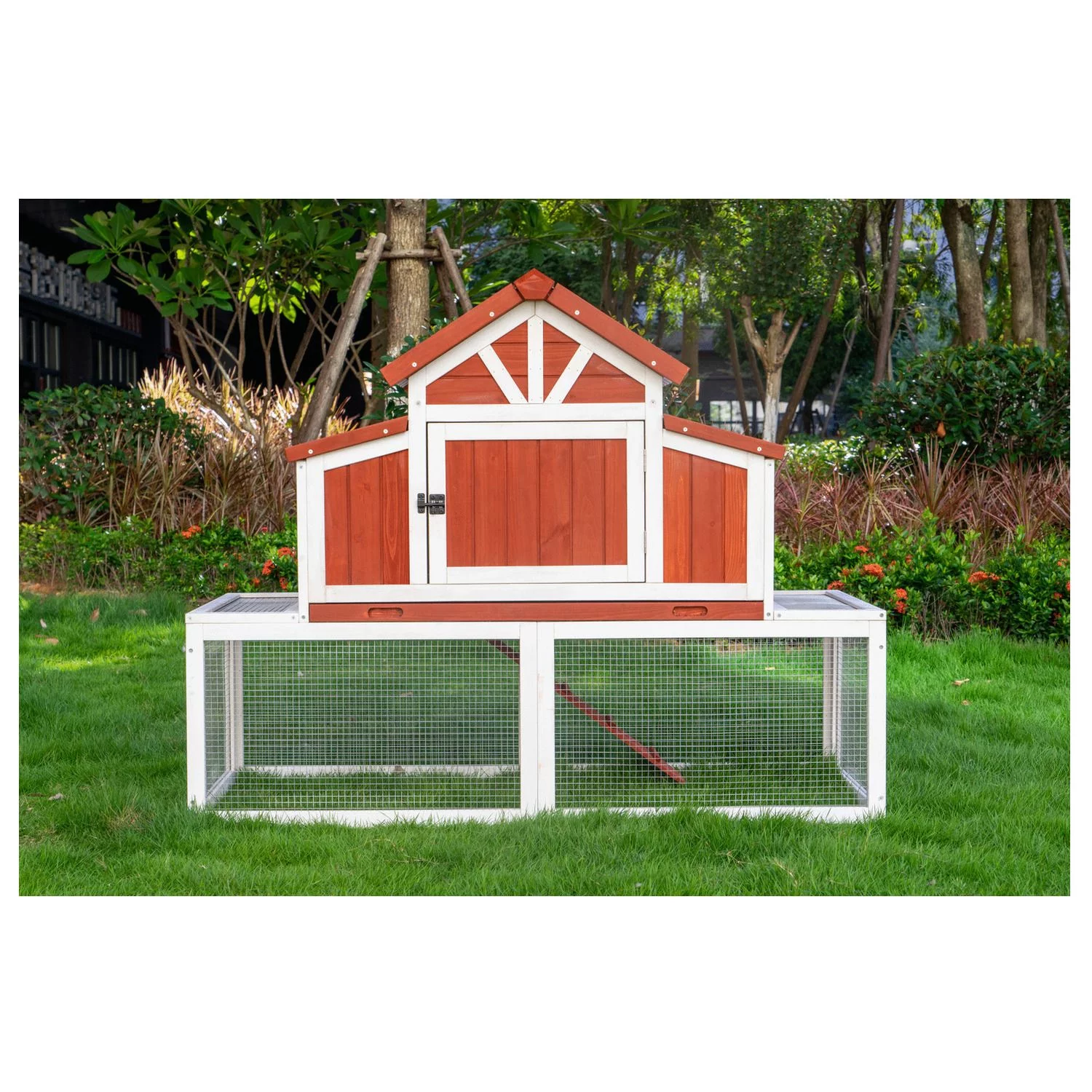 Adori Konijnenhok Hazel - Dierenverblijf - 141x67x112 Cm Rood Wit - Image 8