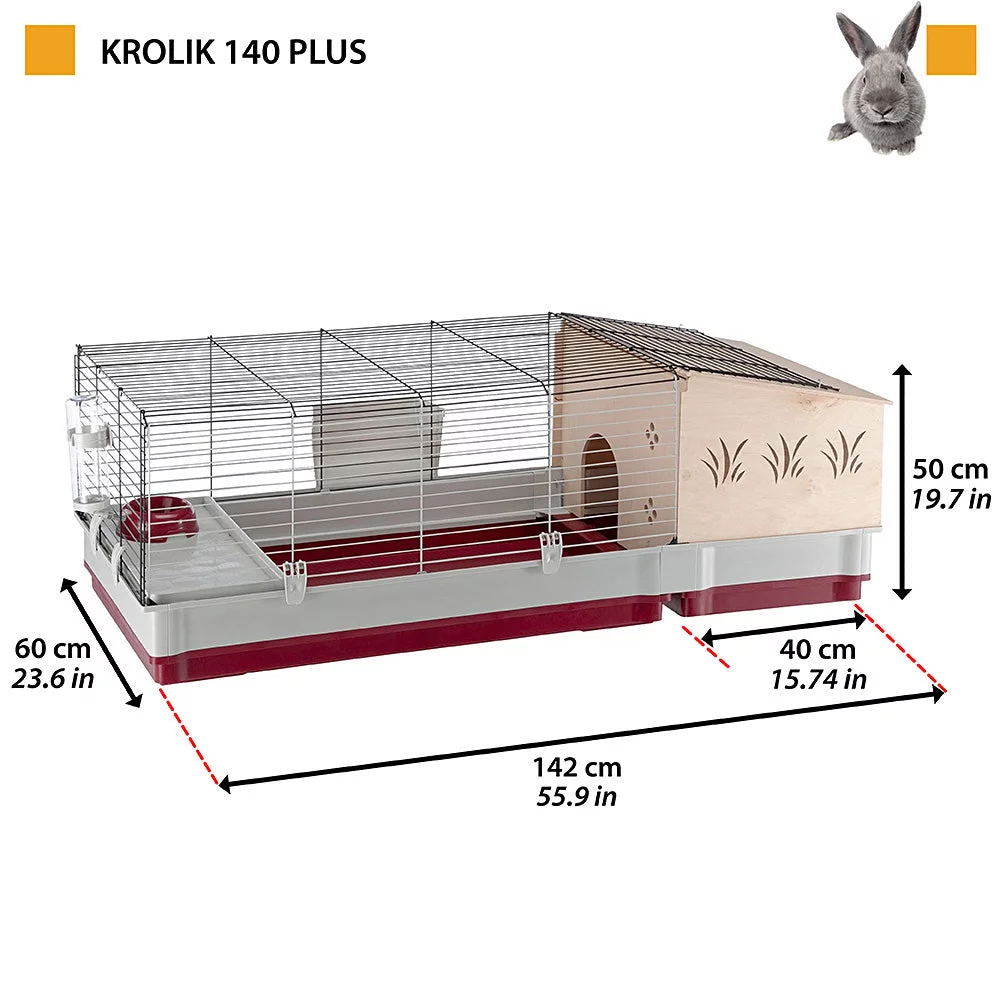 Ferplast Knaagdierenkooi Krolik 140 Plus - Dierenverblijf - 142x60x50 Cm Grijs Rood - Image 2