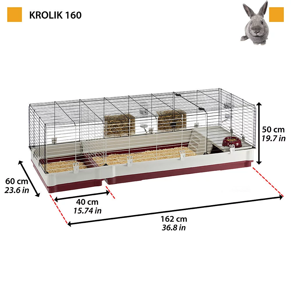 Ferplast Konijnenkooi Krolik 160 - Dierenverblijf - 162x60x50 Cm Grijs Rood - Image 2