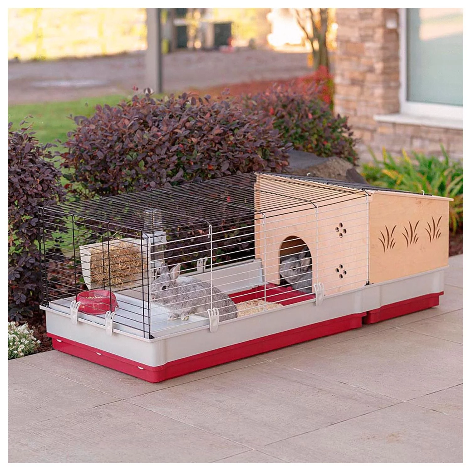 Ferplast Knaagdierenkooi Krolik 140 Plus - Dierenverblijf - 142x60x50 Cm Grijs Rood - Image 3