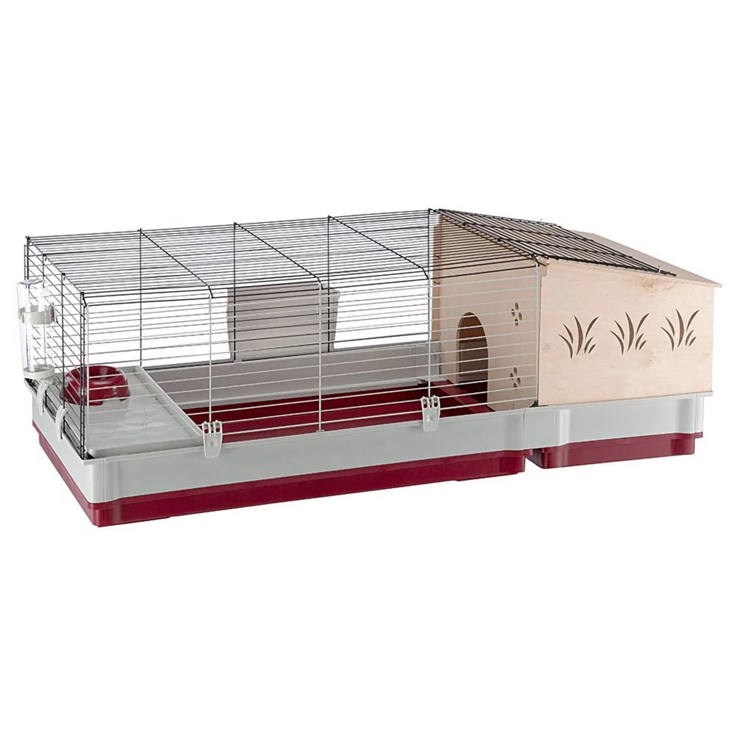 Ferplast Knaagdierenkooi Krolik 140 Plus - Dierenverblijf - 142x60x50 Cm Grijs Rood