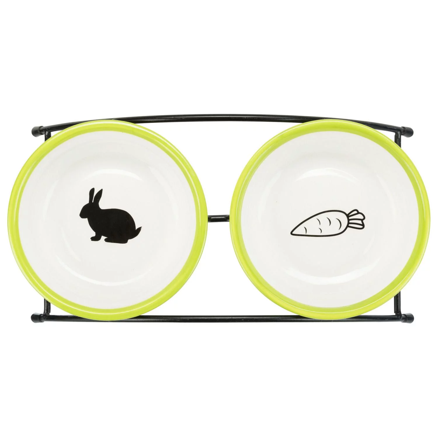 Trixie Voer En Waterset Op Standaard - Voer/Waterbak - 2x ø13cm Cm Wit Groen Zwart - Image 3