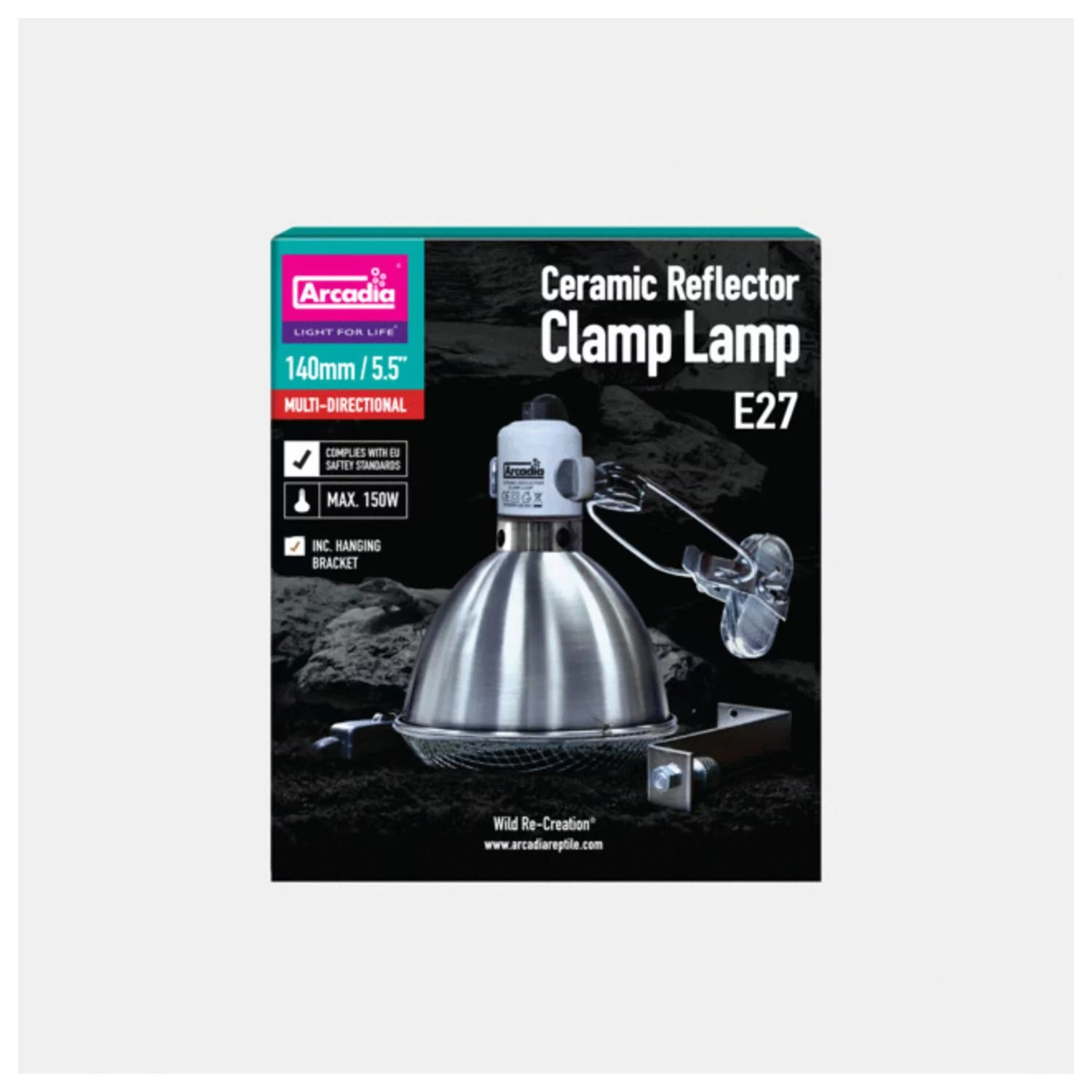 Arcadia Reflector Met Klem En Keramische E27 Fitting - Verwarming - 14 Cm Rvs