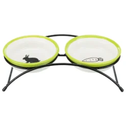 Trixie Voer En Waterset Op Standaard - Voer/Waterbak - 2x ø13cm Cm Wit Groen Zwart