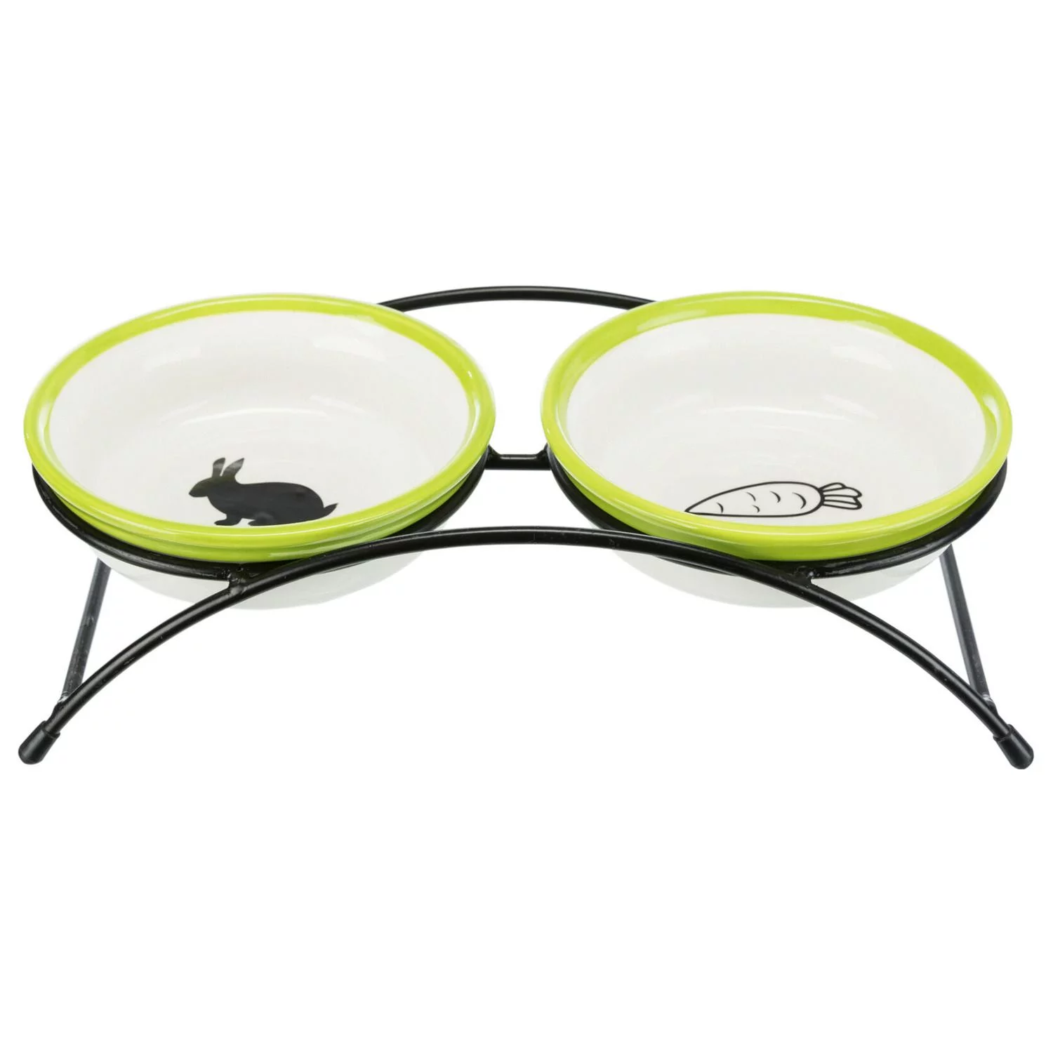 Trixie Voer En Waterset Op Standaard - Voer/Waterbak - 2x ø13cm Cm Wit Groen Zwart