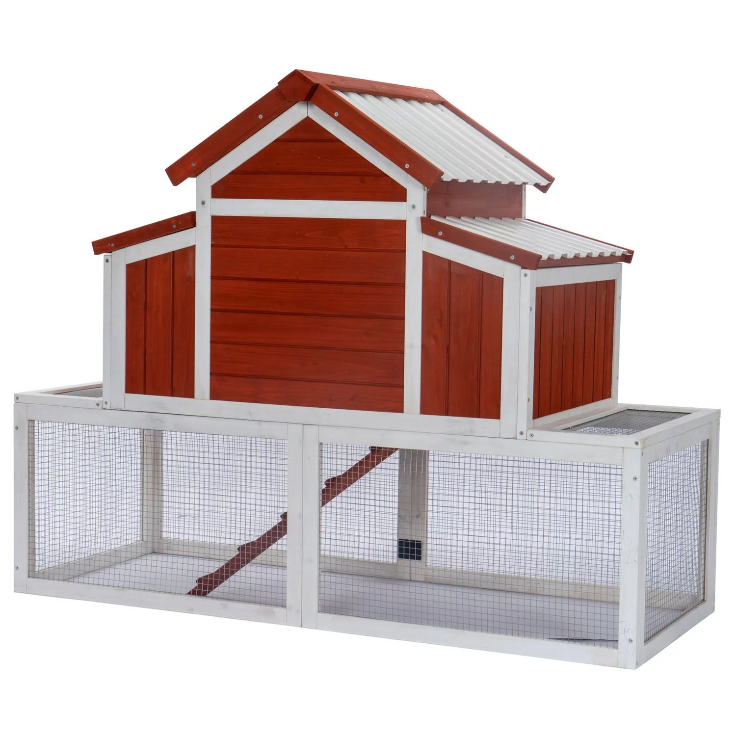 Adori Konijnenhok Hazel - Dierenverblijf - 141x67x112 Cm Rood Wit - Image 2