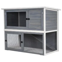 Adori Konijnenhok Ozzy - Dierenverblijf - 140x70x111 Cm Wit Grijs