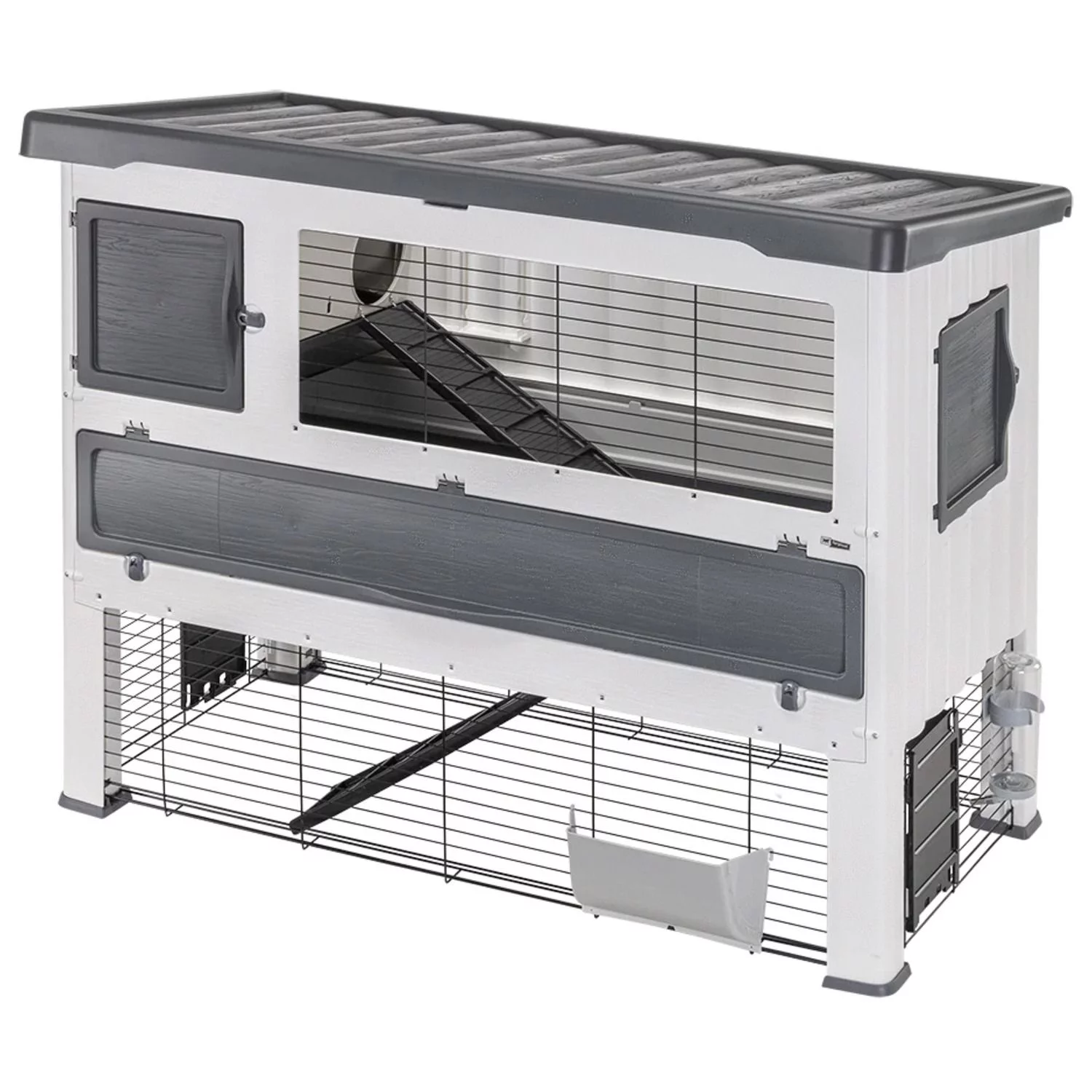 Ferplast Konijnenhok Grand Lodge 140 - Dierenverblijf - 134x73x110 Cm Grijs Wit