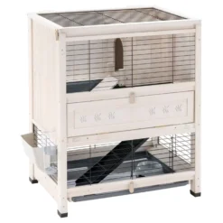 Ferplast Konijnenhok Cottage Mini - Dierenverblijf - 78.5x59.5x94 Cm Wit Grijs