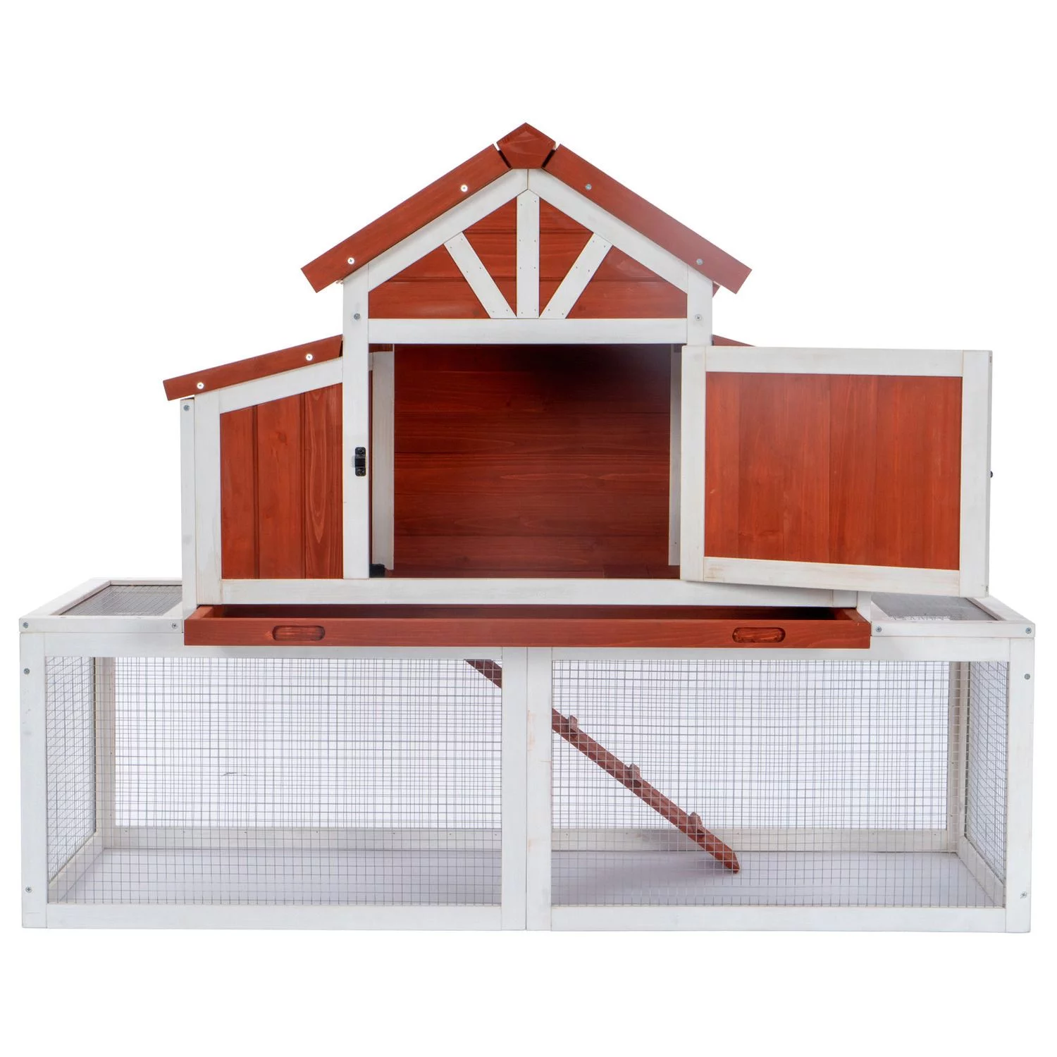 Adori Konijnenhok Hazel - Dierenverblijf - 141x67x112 Cm Rood Wit - Image 4